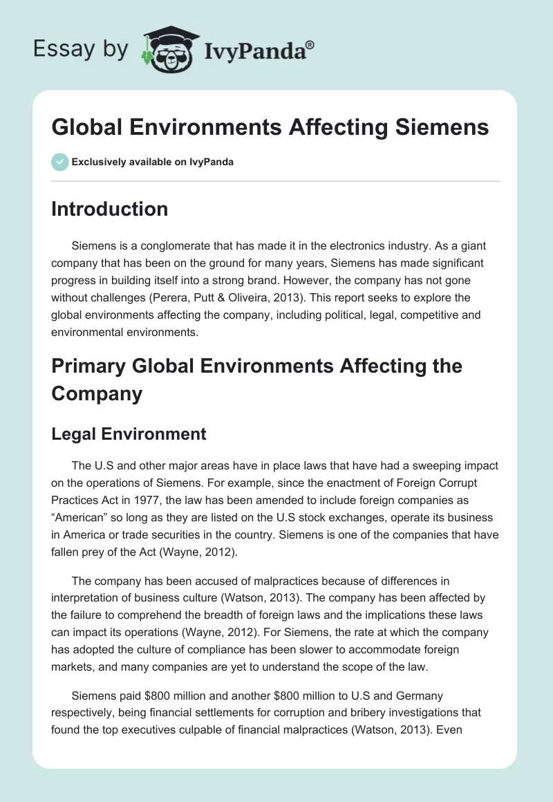 Global Environments Affecting Siemens. Page 1