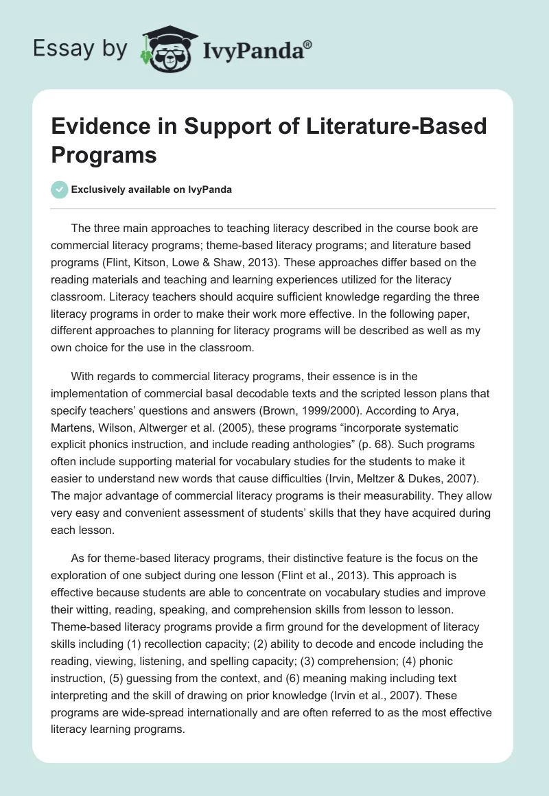 Evidence in Support of Literature-Based Programs. Page 1