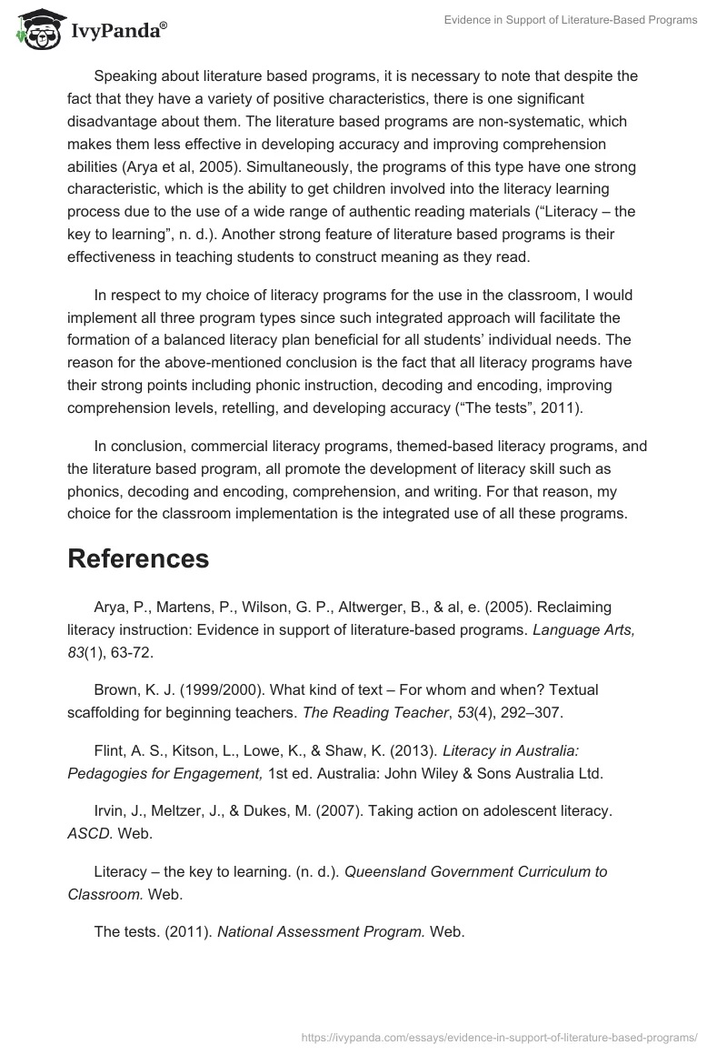 Evidence in Support of Literature-Based Programs. Page 2