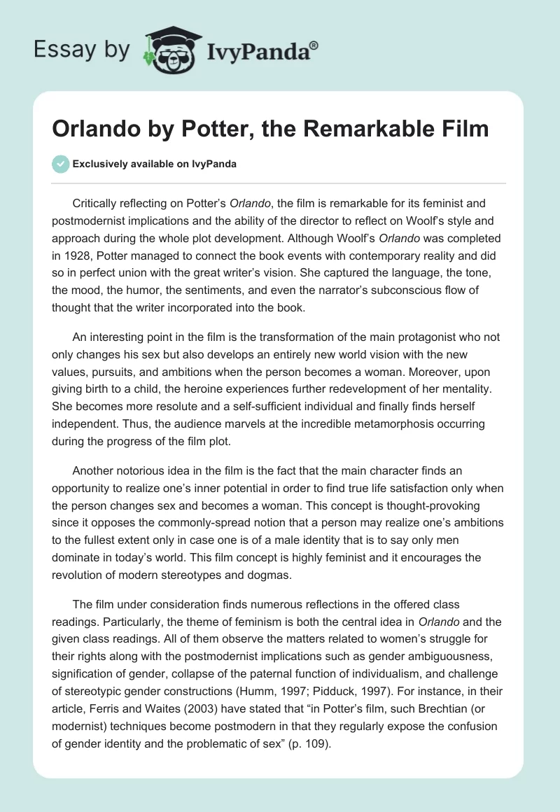 "Orlando" by Potter, the Remarkable Film. Page 1
