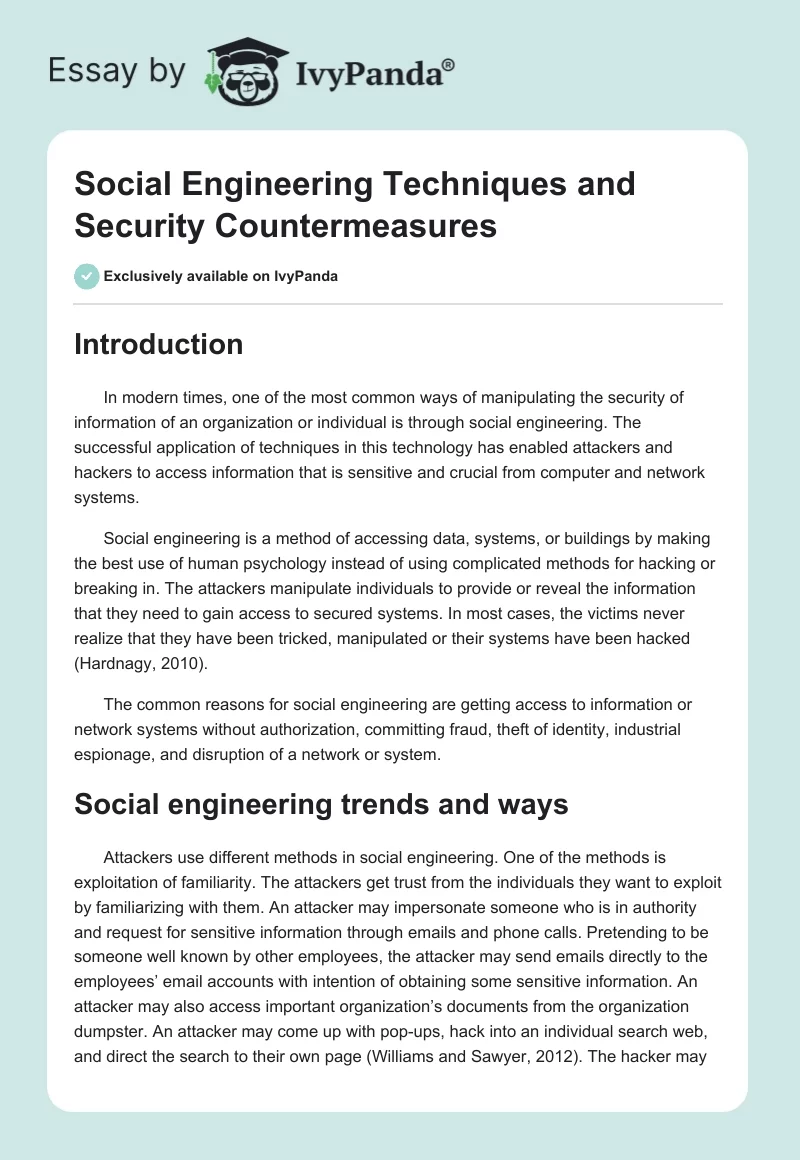 Social Engineering Techniques and Security Countermeasures. Page 1