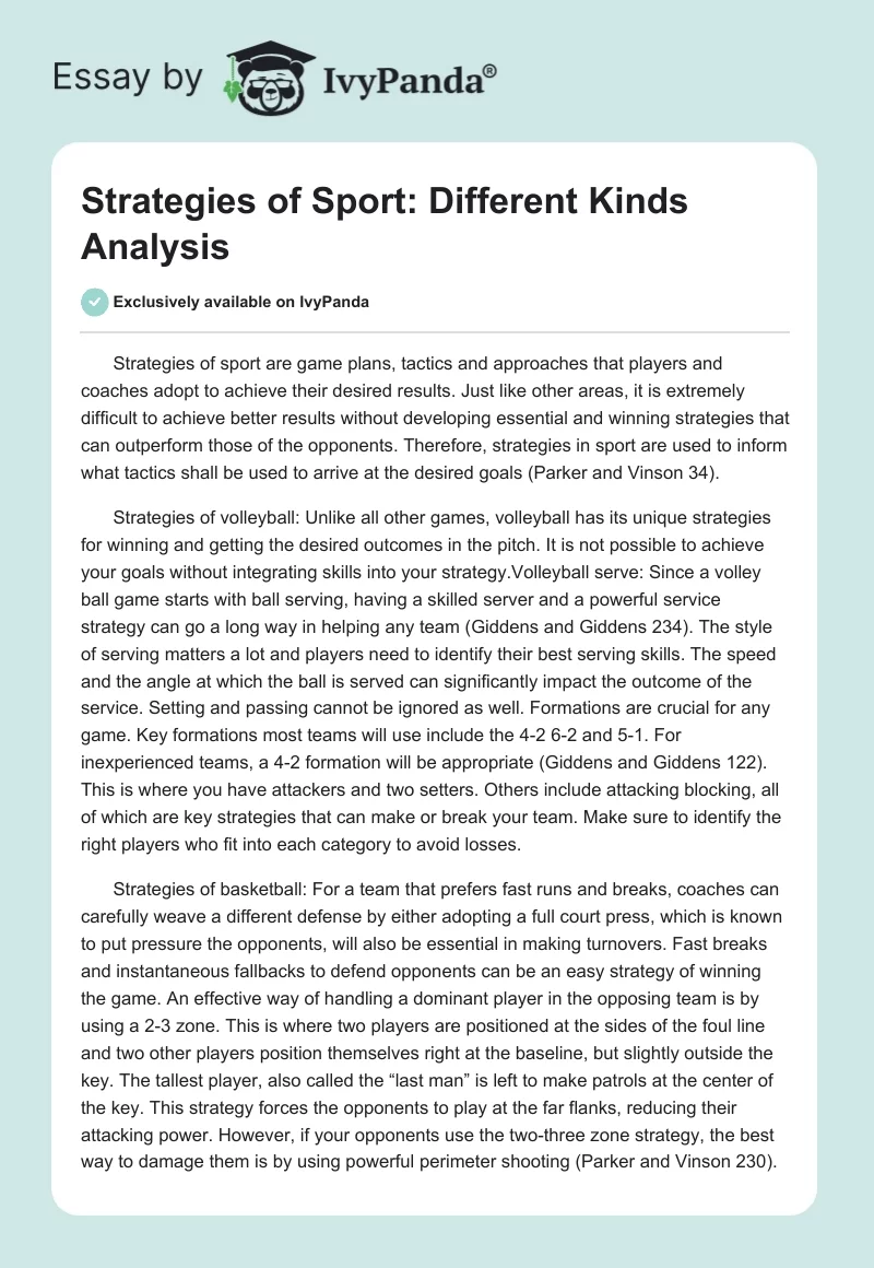 Strategies of Sport: Different Kinds Analysis. Page 1