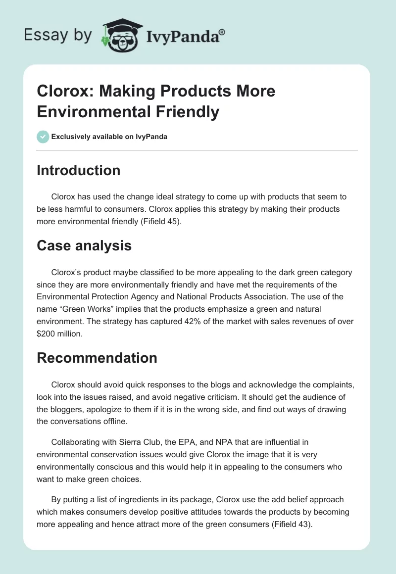 Clorox: Making Products More Environmental Friendly. Page 1