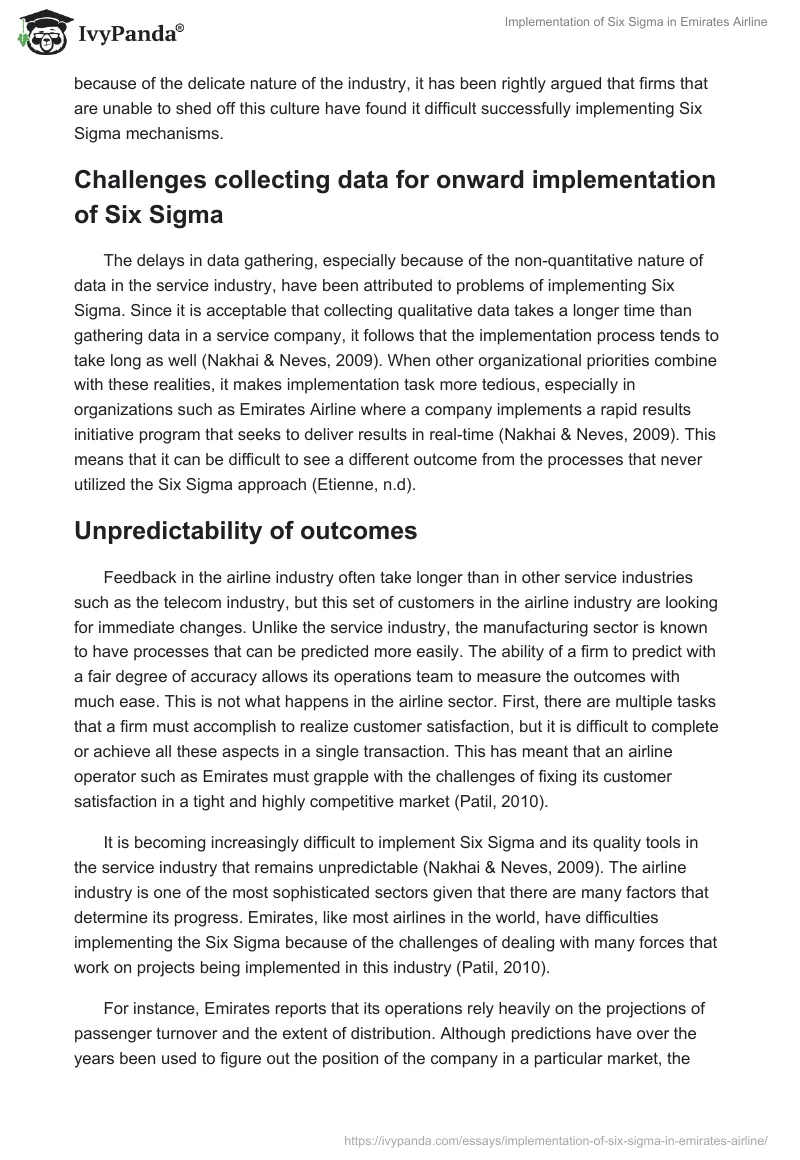 Implementation of Six Sigma in Emirates Airline. Page 4