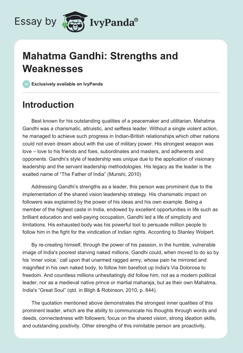 Mahatma Gandhi: Strengths and Weaknesses. Page 1
