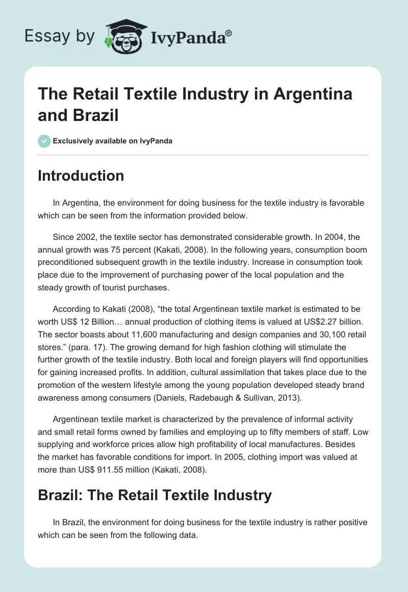 The Retail Textile Industry in Argentina and Brazil. Page 1
