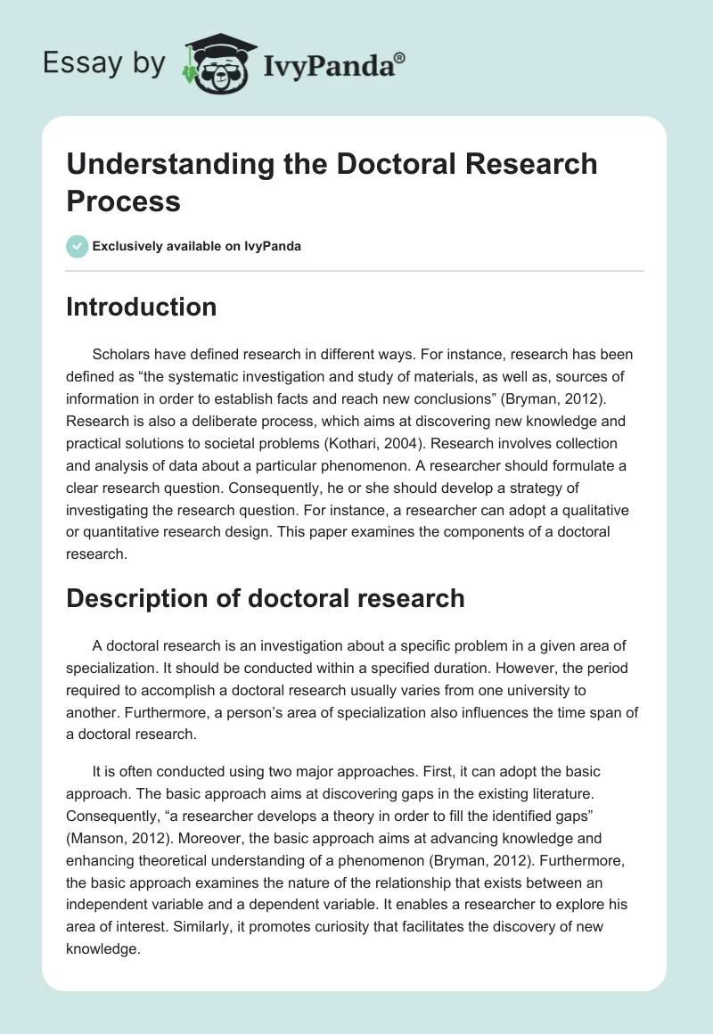 Understanding the Doctoral Research Process. Page 1