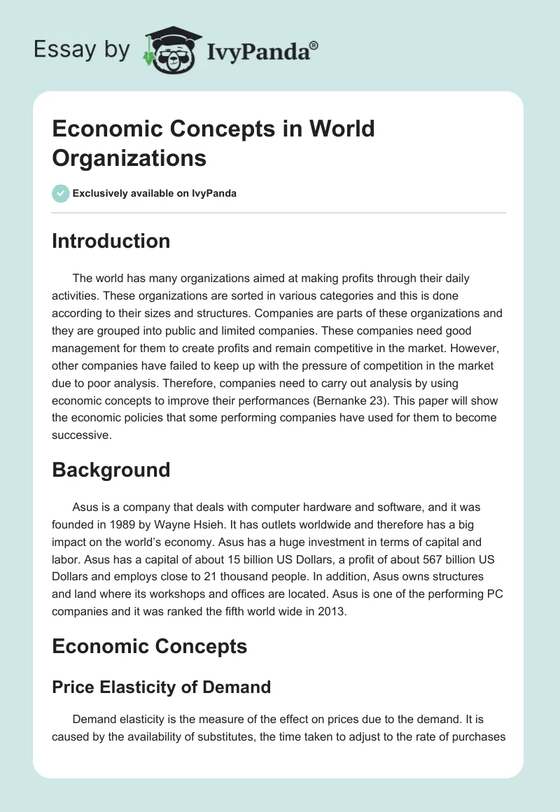 Economic Concepts in World Organizations. Page 1