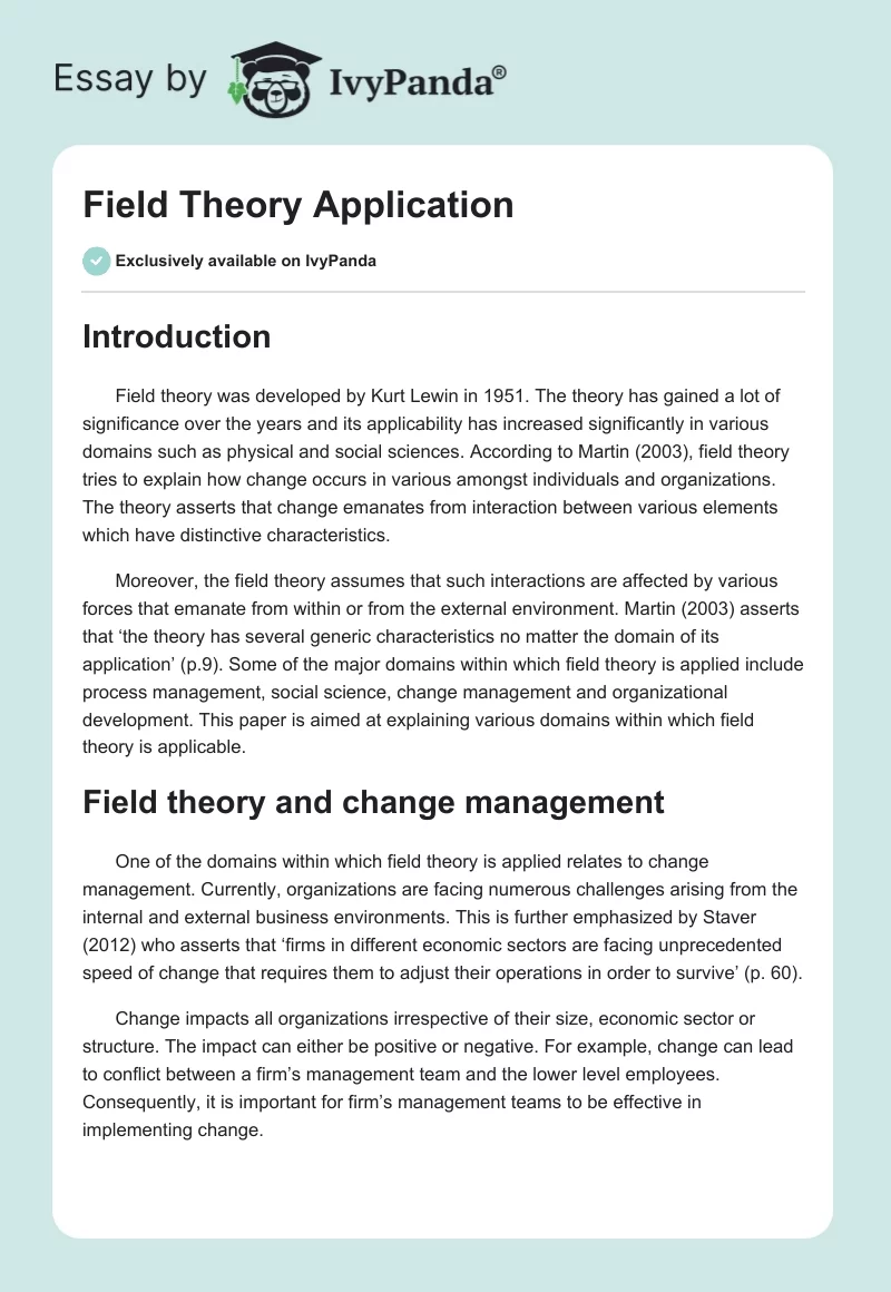 Field Theory Application. Page 1