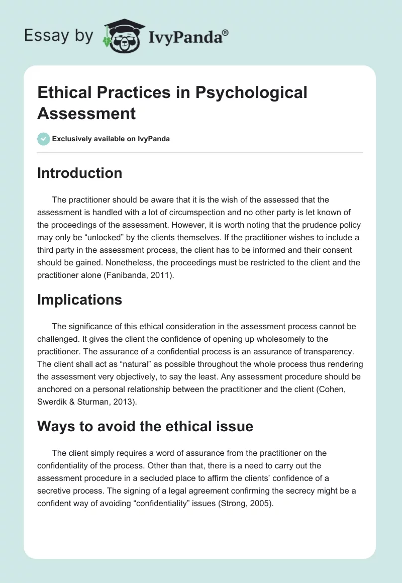 Ethical Practices in Psychological Assessment. Page 1