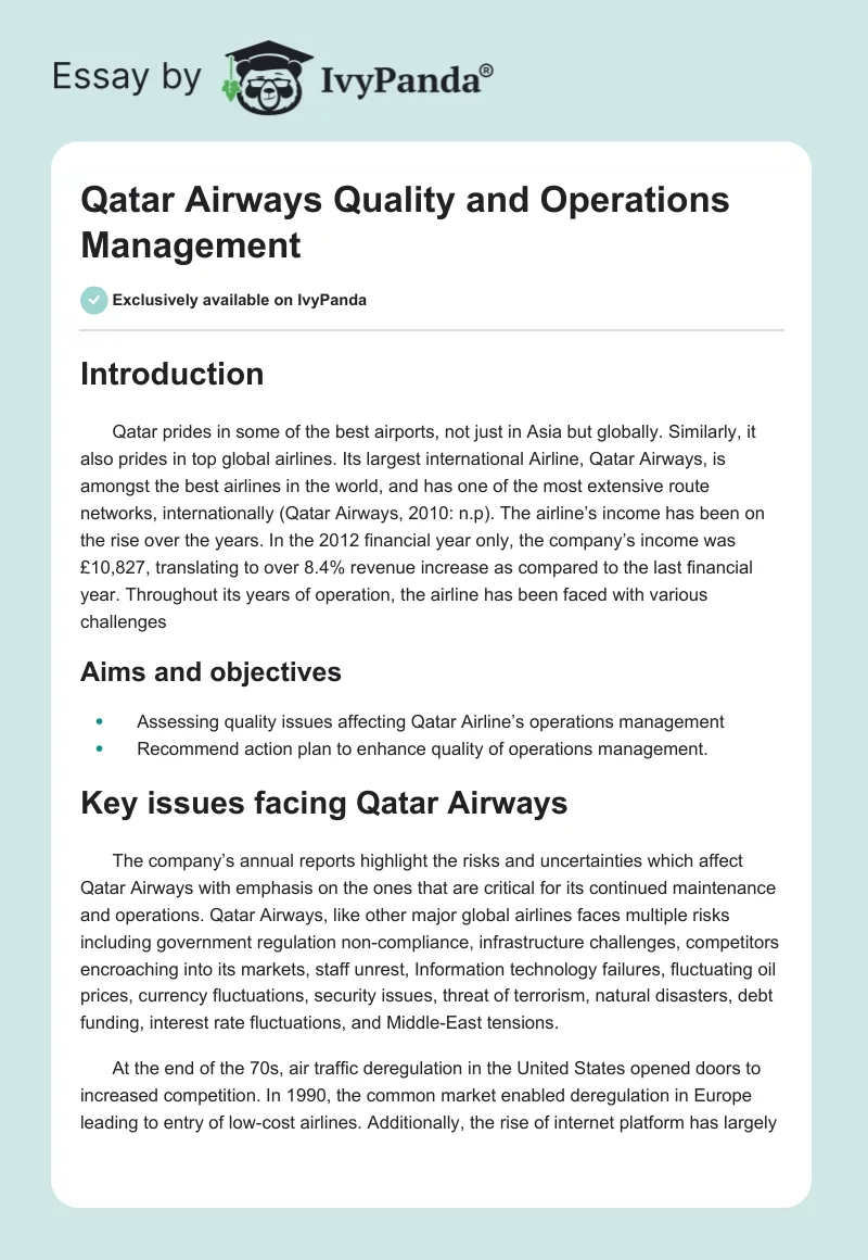 Qatar Airways Quality and Operations Management. Page 1