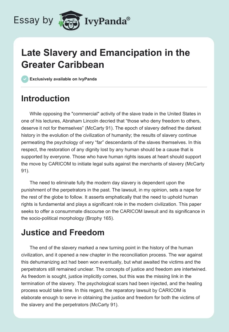 Late Slavery and Emancipation in the Greater Caribbean. Page 1