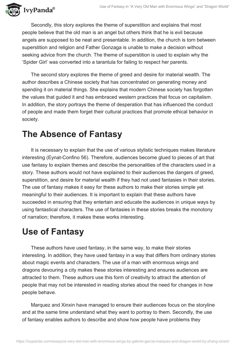 Use of Fantasy in “A Very Old Man With Enormous Wings” and “Dragon World“. Page 2