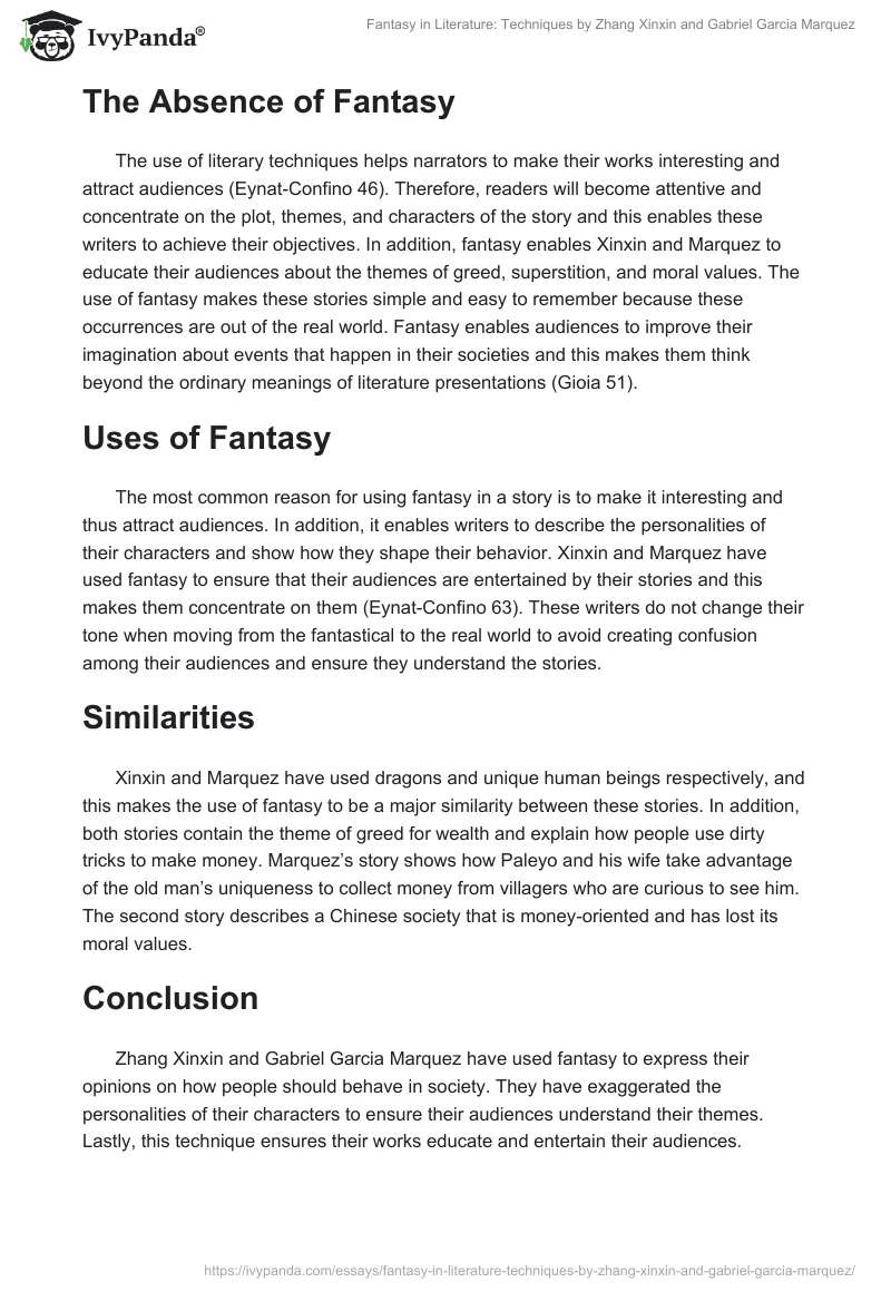 Fantasy in Literature: Techniques by Zhang Xinxin and Gabriel Garcia Marquez. Page 2