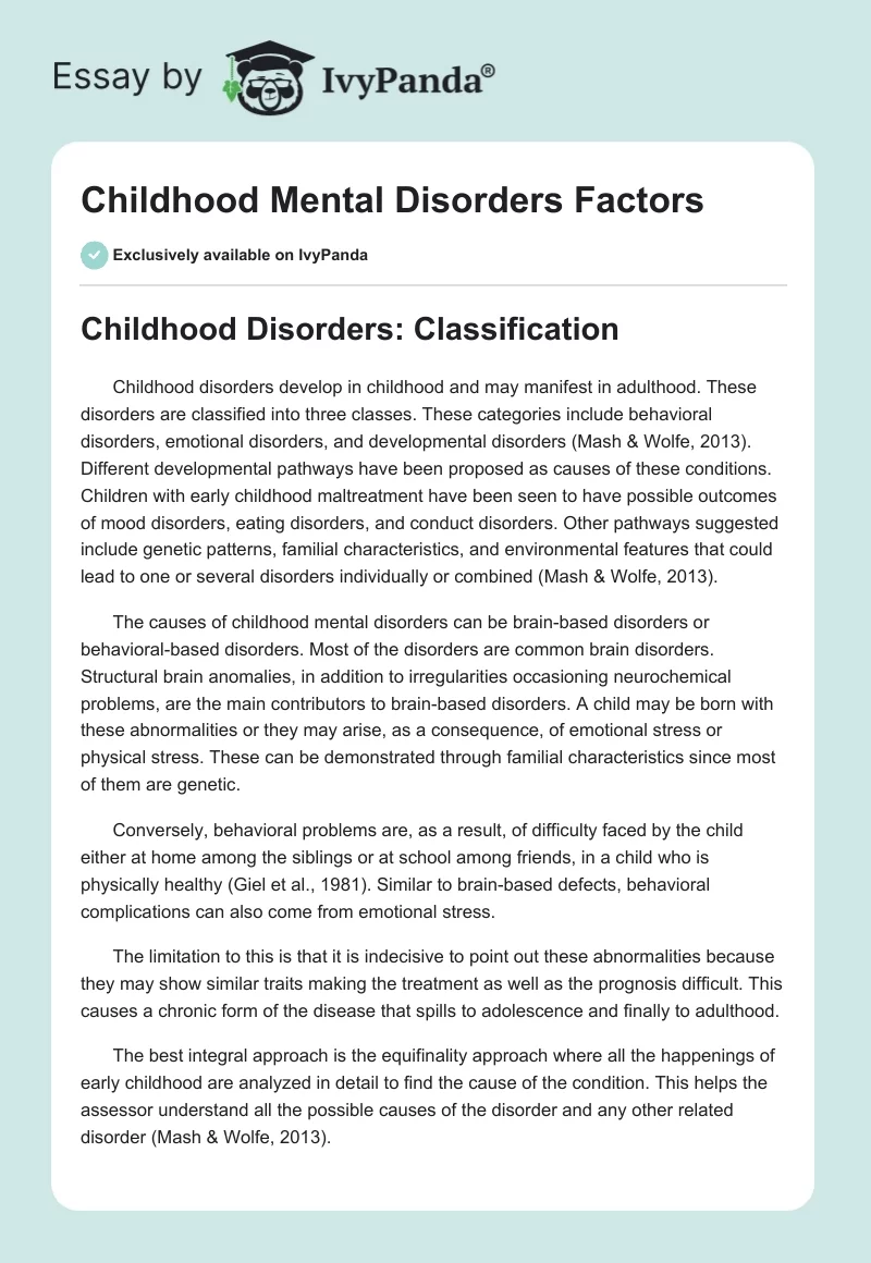 Childhood Mental Disorders Factors. Page 1