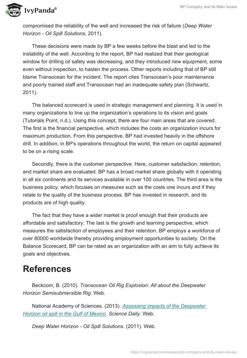 BP Company and Its Main Issues. Page 2