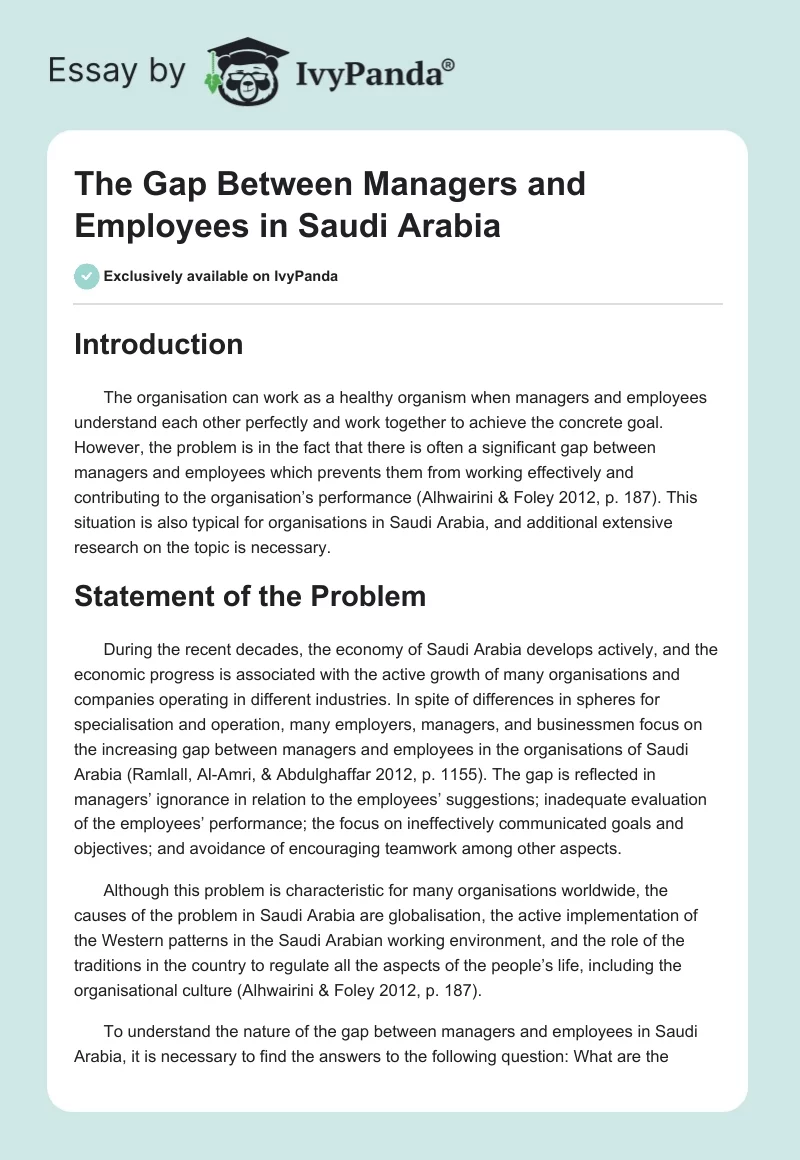 The Gap Between Managers and Employees in Saudi Arabia. Page 1