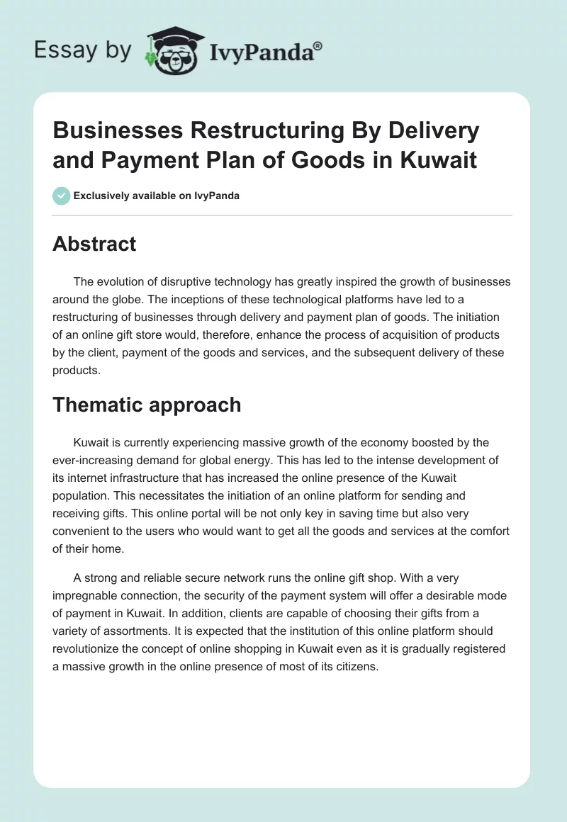 Businesses Restructuring By Delivery and Payment Plan of Goods in Kuwait. Page 1