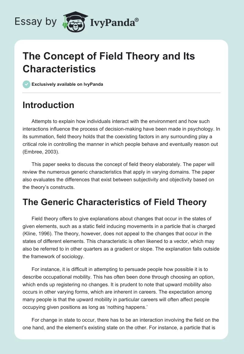 The Concept of Field Theory and Its Characteristics. Page 1