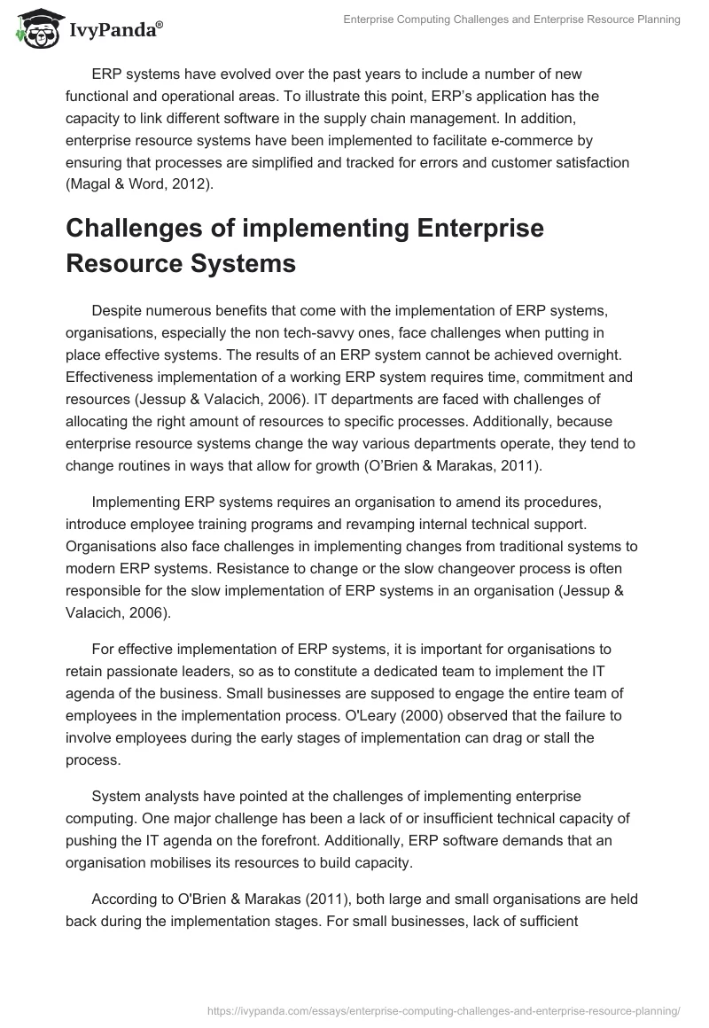 Enterprise Computing Challenges and Enterprise Resource Planning. Page 3