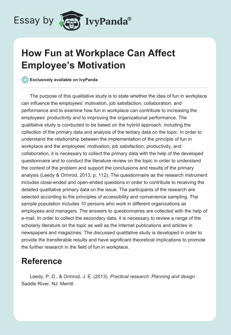 How Fun at Workplace Can Affect Employee’s Motivation. Page 1