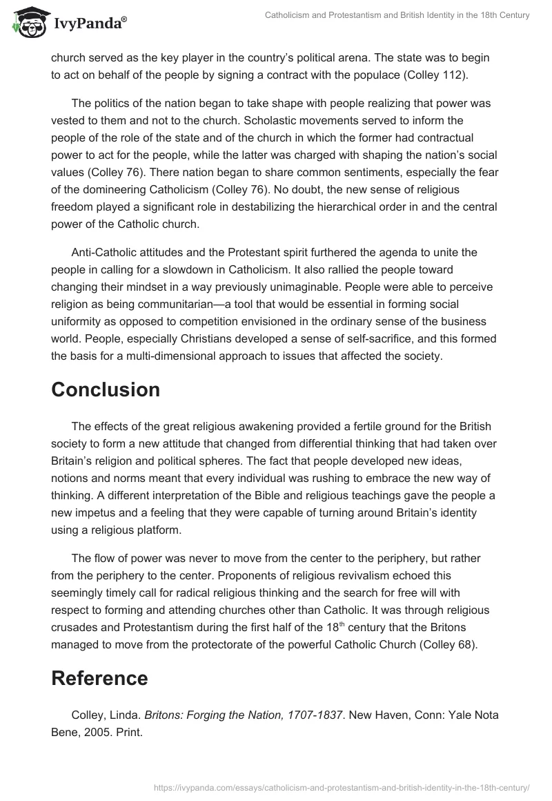 Catholicism and Protestantism and British Identity in the 18th Century. Page 3