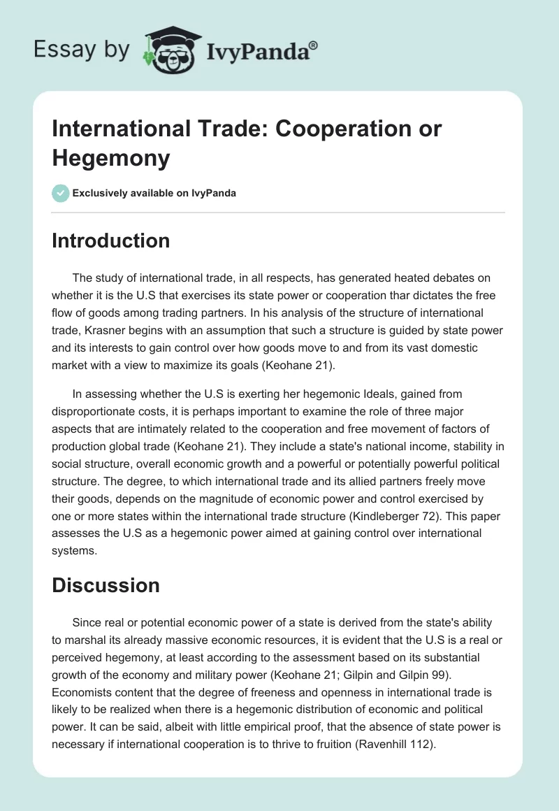 International Trade: Cooperation or Hegemony. Page 1