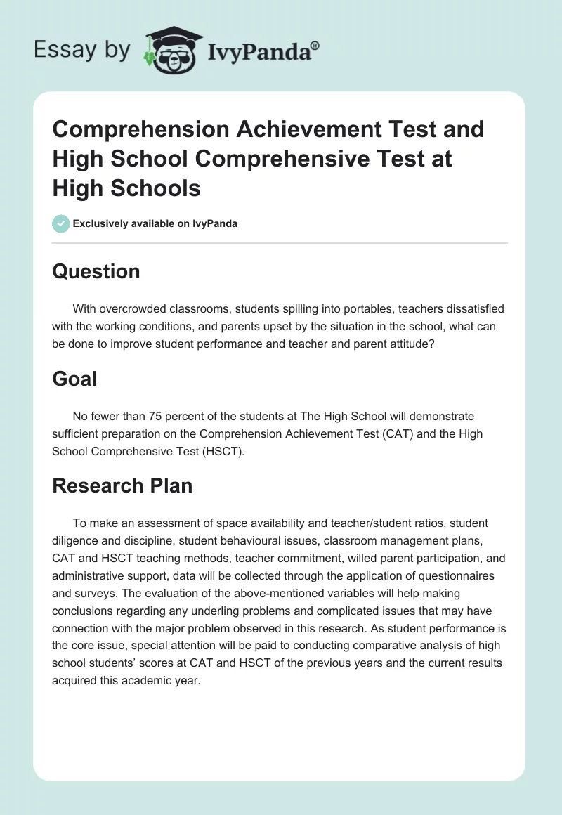 Comprehension Achievement Test and High School Comprehensive Test at High Schools. Page 1