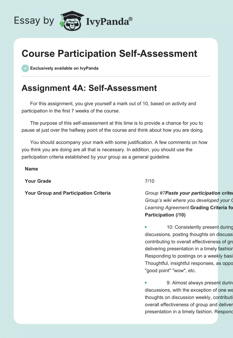Course Participation Self-Assessment. Page 1