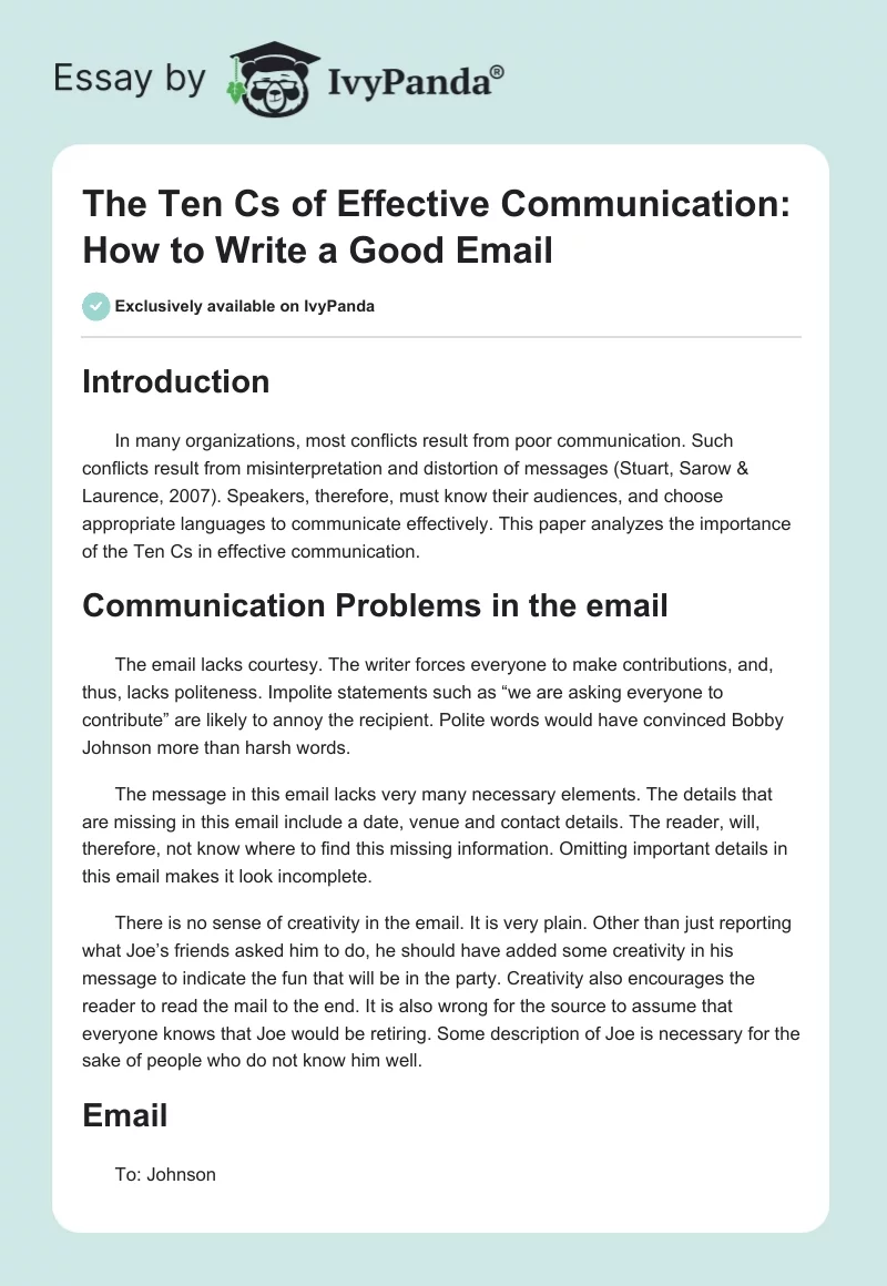 The Ten Cs of Effective Communication: How to Write a Good Email. Page 1