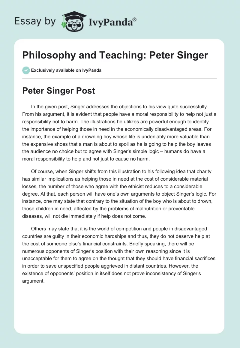 Philosophy and Teaching: Peter Singer. Page 1