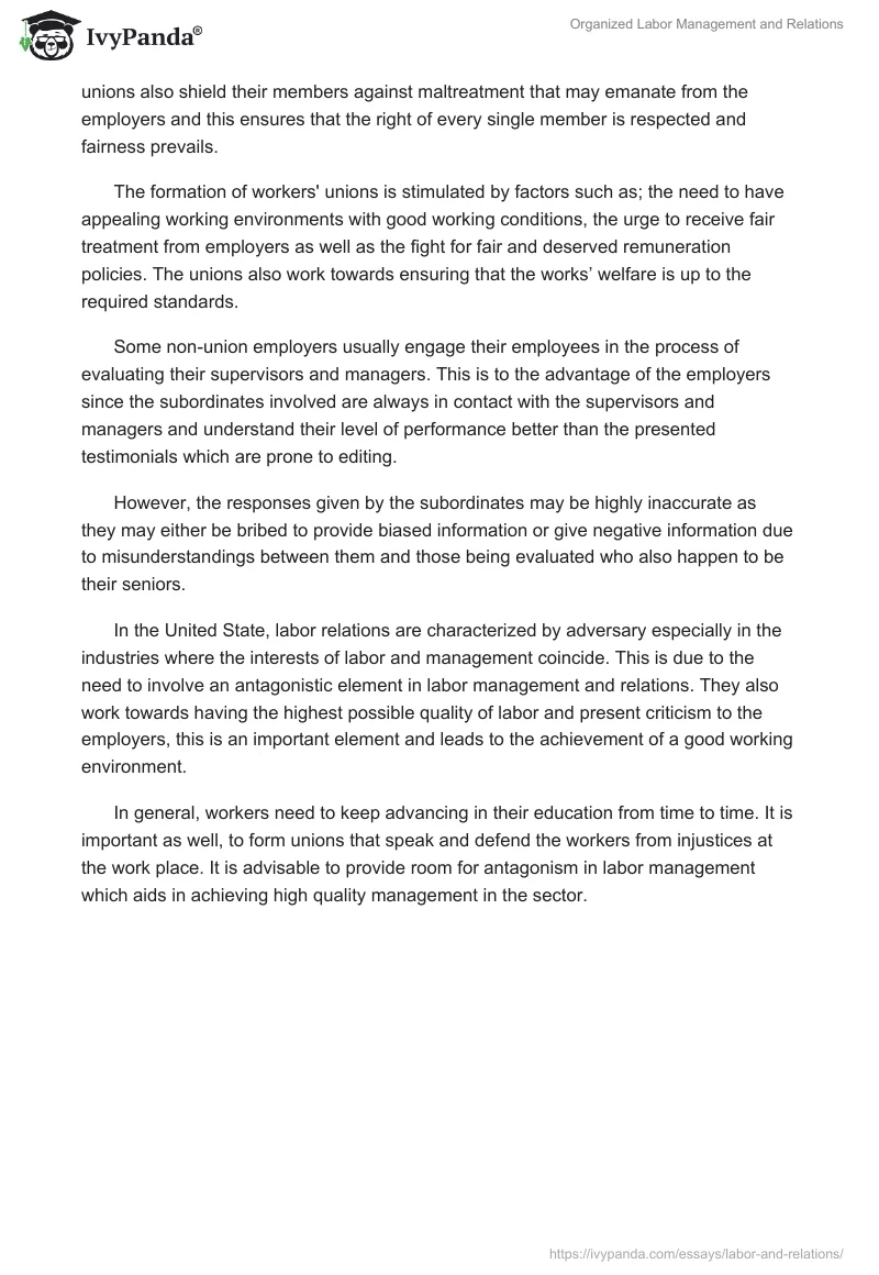 Organized Labor Management and Relations. Page 2