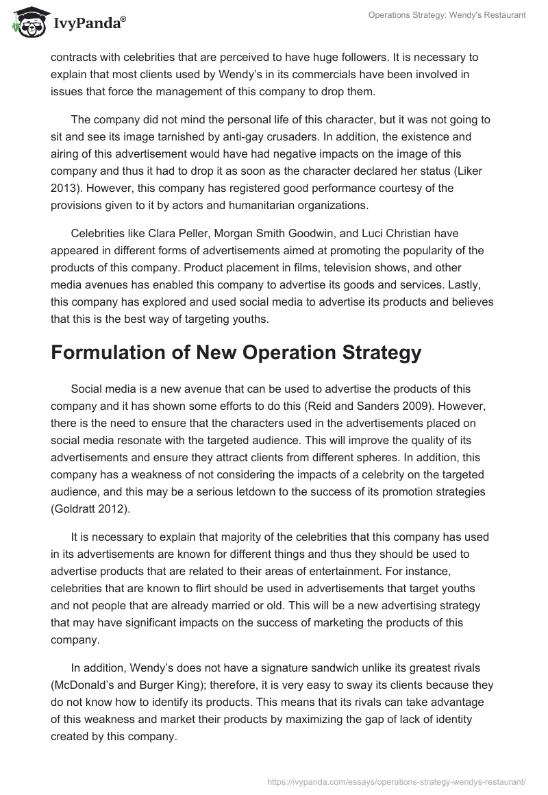 Operations Strategy: Wendy's Restaurant. Page 2