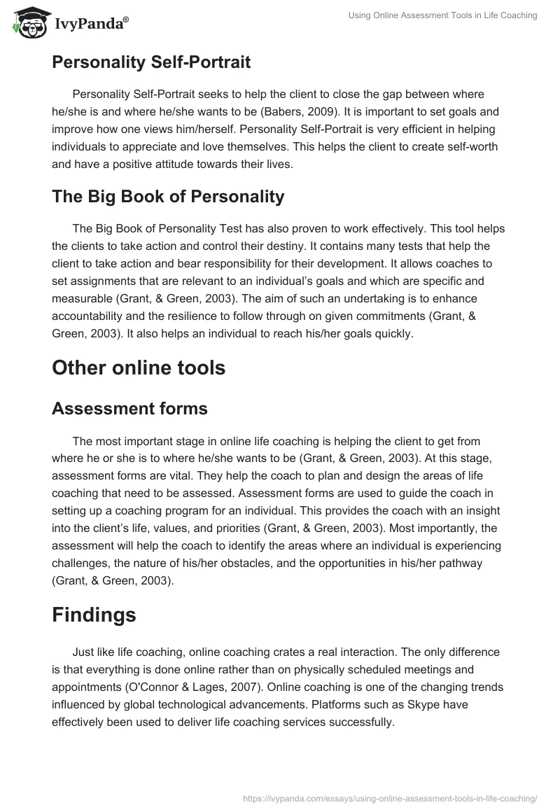 Using Online Assessment Tools in Life Coaching. Page 2
