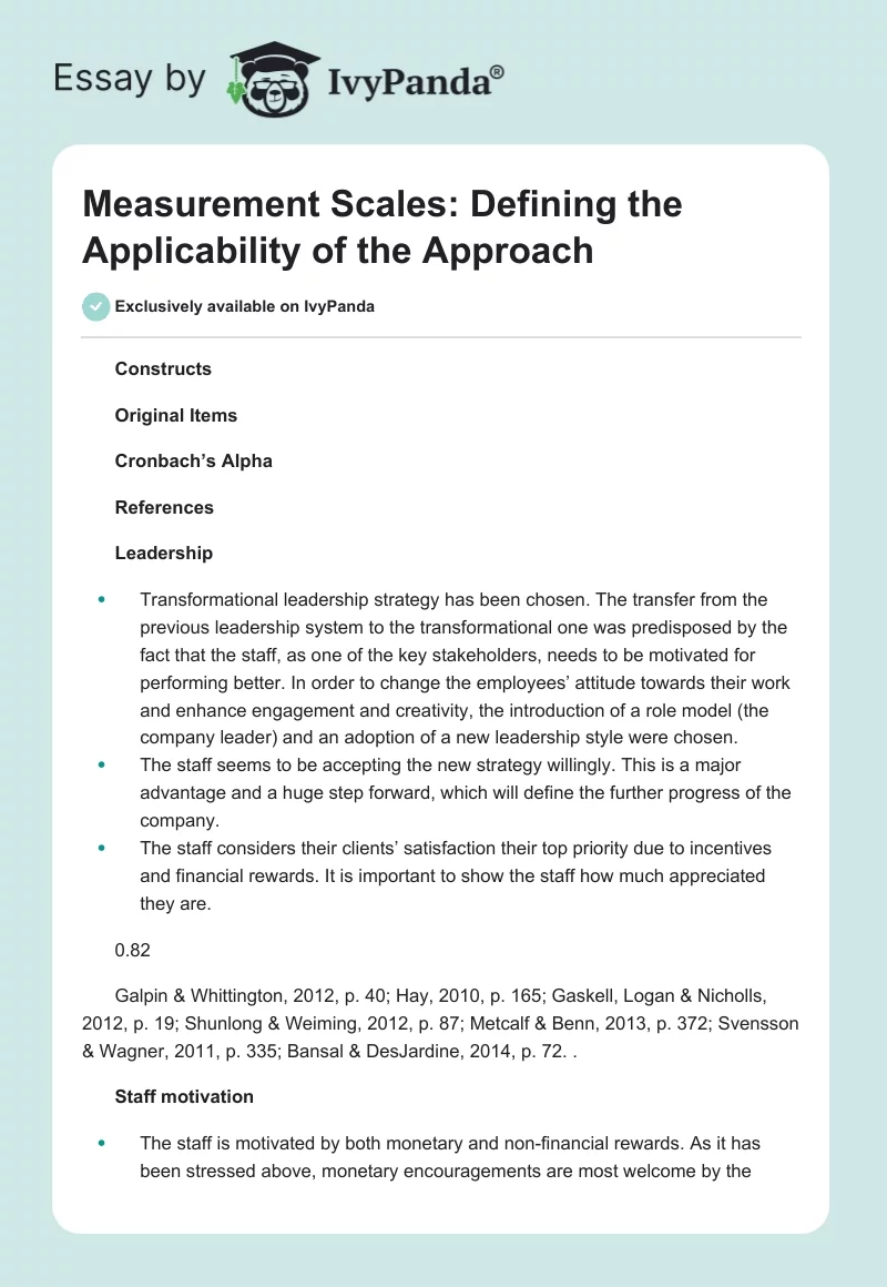 Measurement Scales: Defining the Applicability of the Approach. Page 1