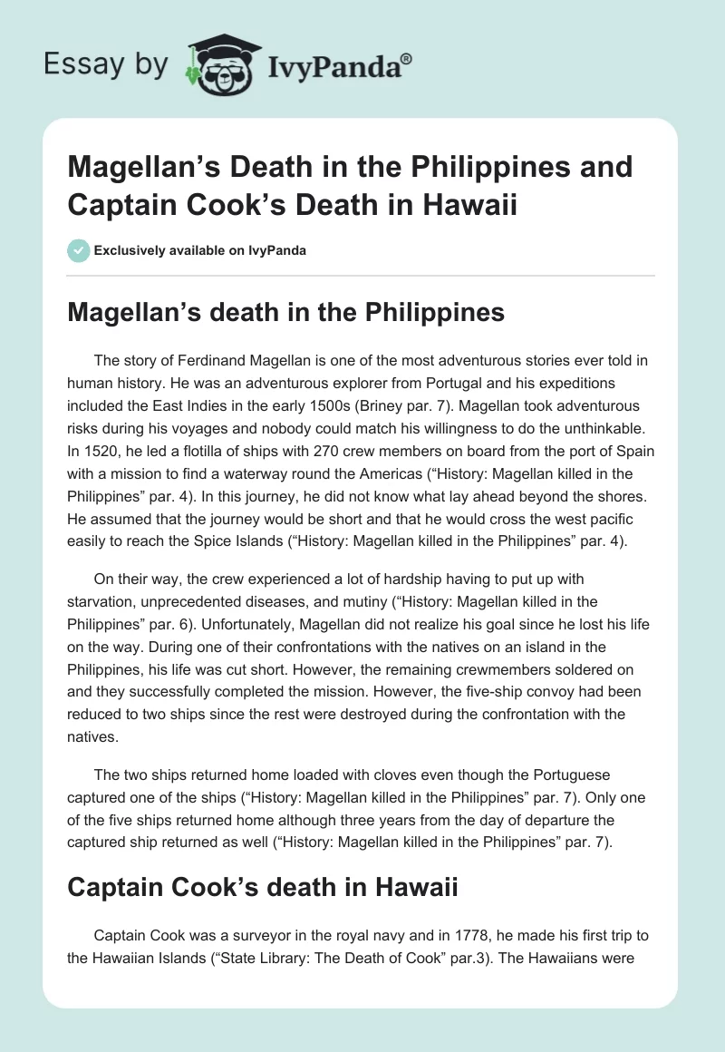 Magellan’s Death in the Philippines and Captain Cook’s Death in Hawaii. Page 1