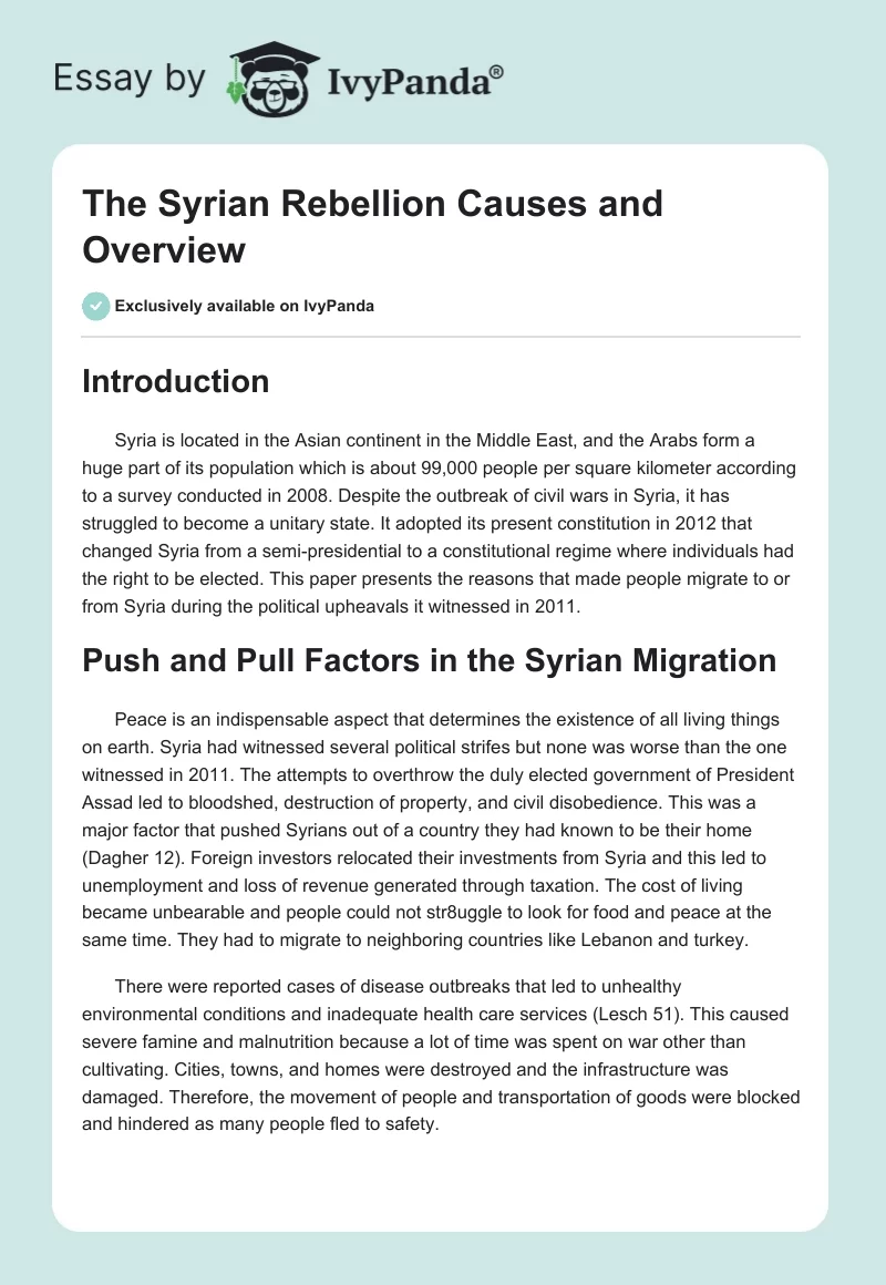 The Syrian Rebellion Causes and Overview. Page 1