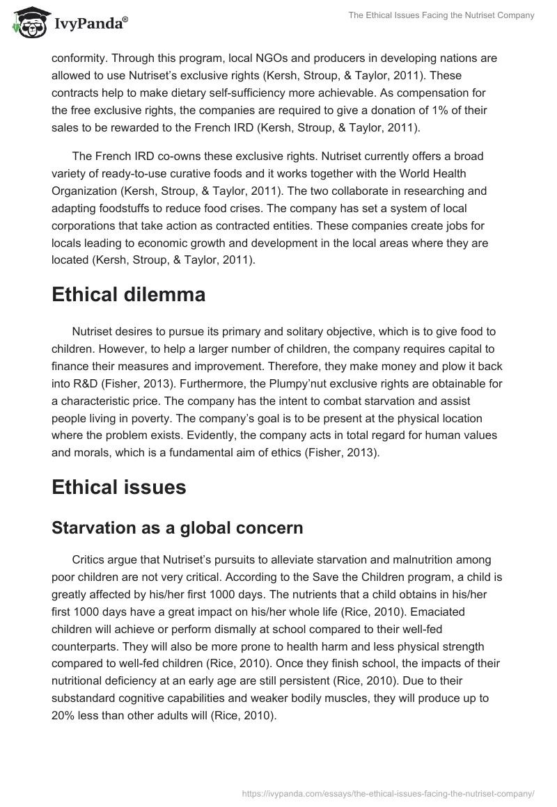 The Ethical Issues Facing the Nutriset Company. Page 2
