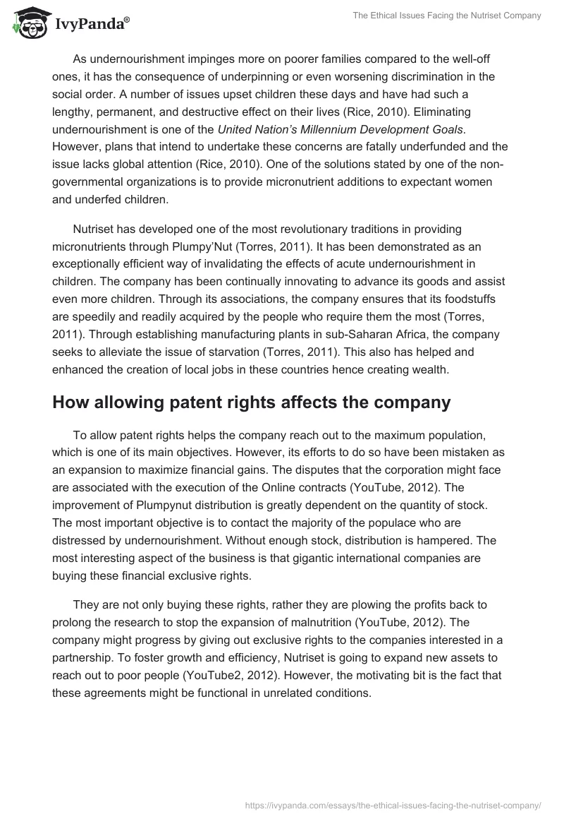 The Ethical Issues Facing the Nutriset Company. Page 3