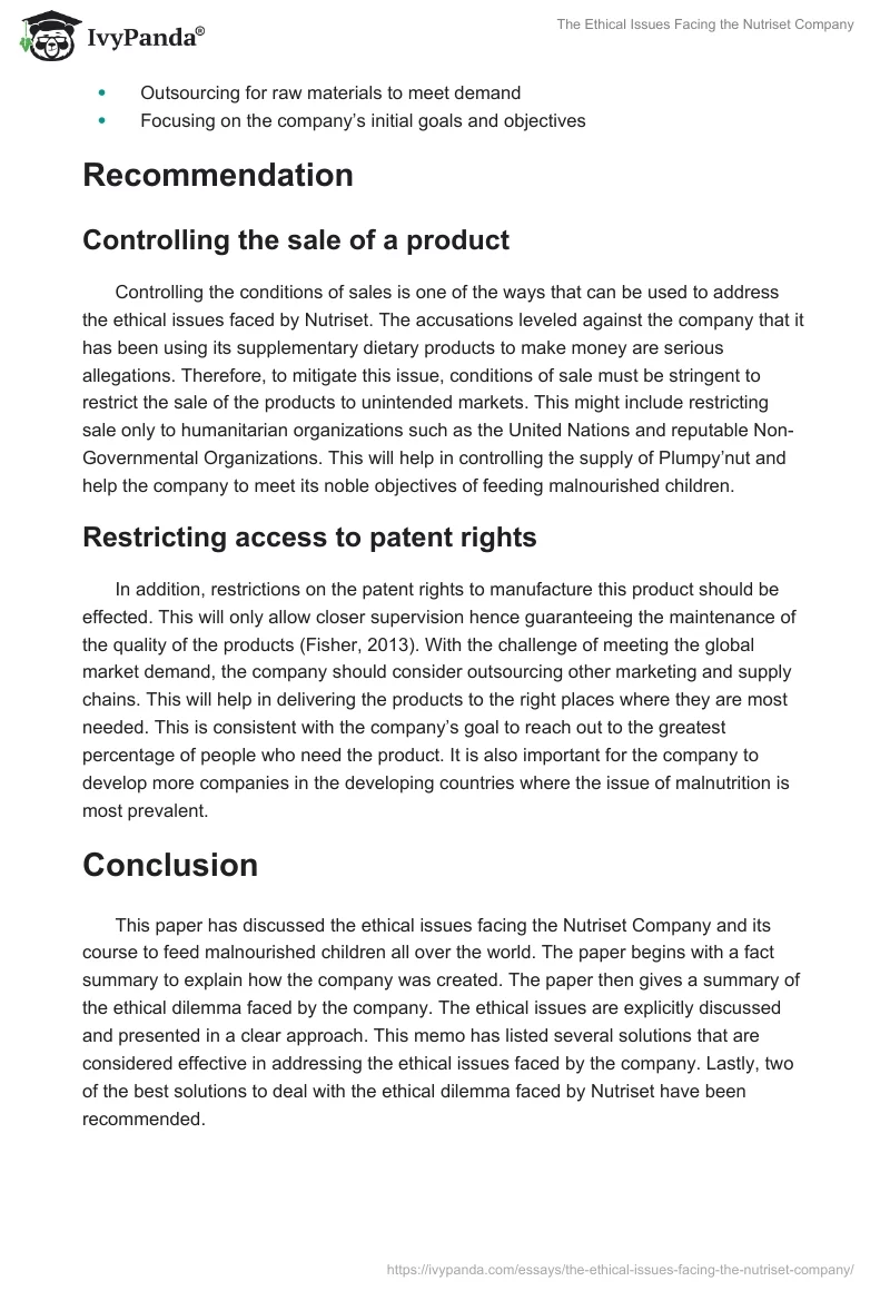 The Ethical Issues Facing the Nutriset Company. Page 5