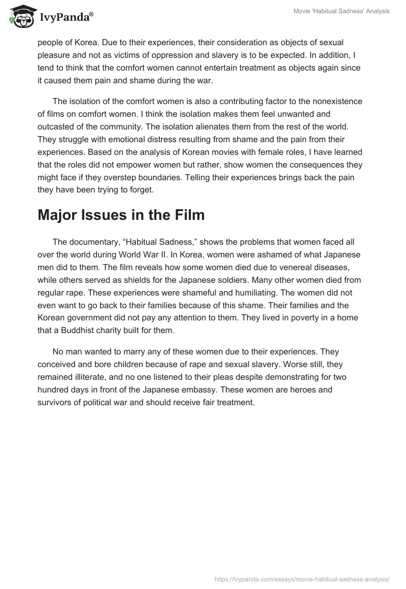 Movie 'Habitual Sadness' Analysis. Page 2