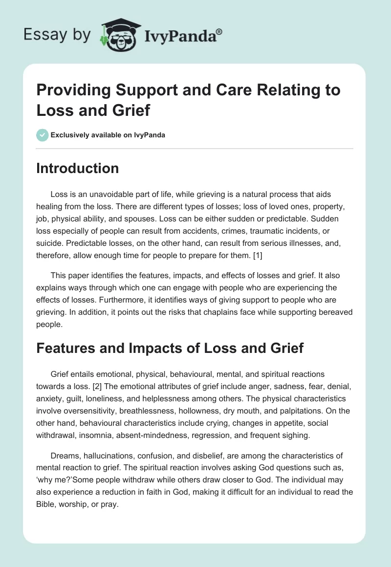 Providing Support and Care Relating to Loss and Grief. Page 1