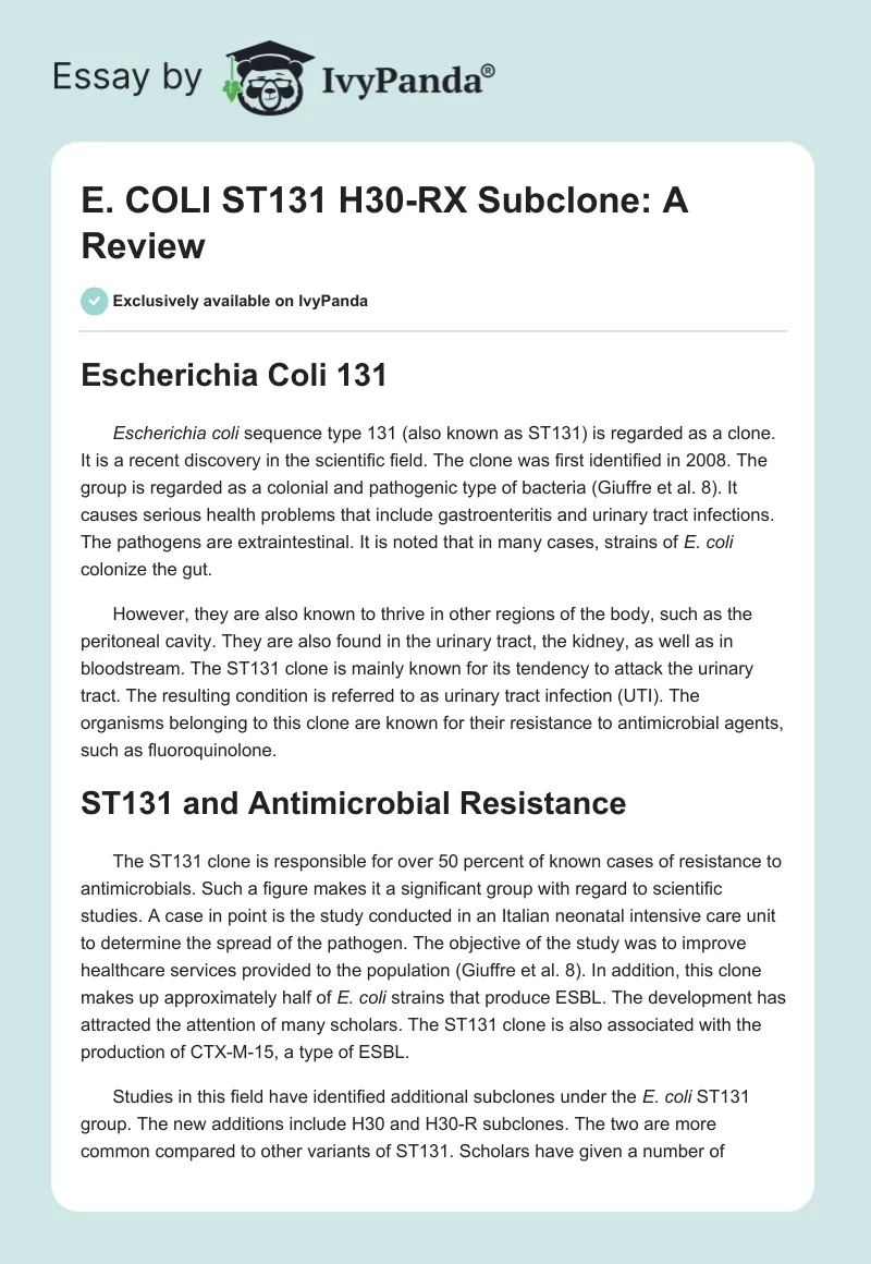 E. COLI ST131 H30-RX Subclone: A Review. Page 1