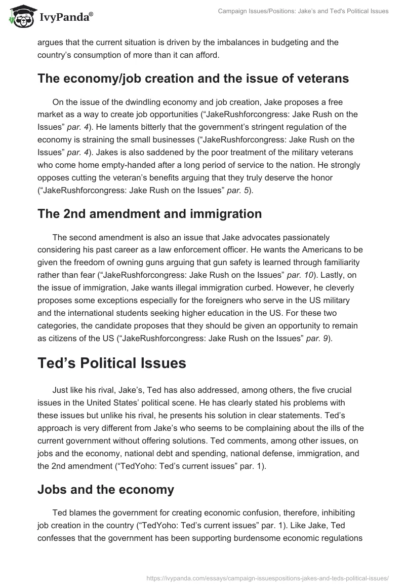 Campaign Issues/Positions: Jake’s and Ted's Political Issues. Page 2