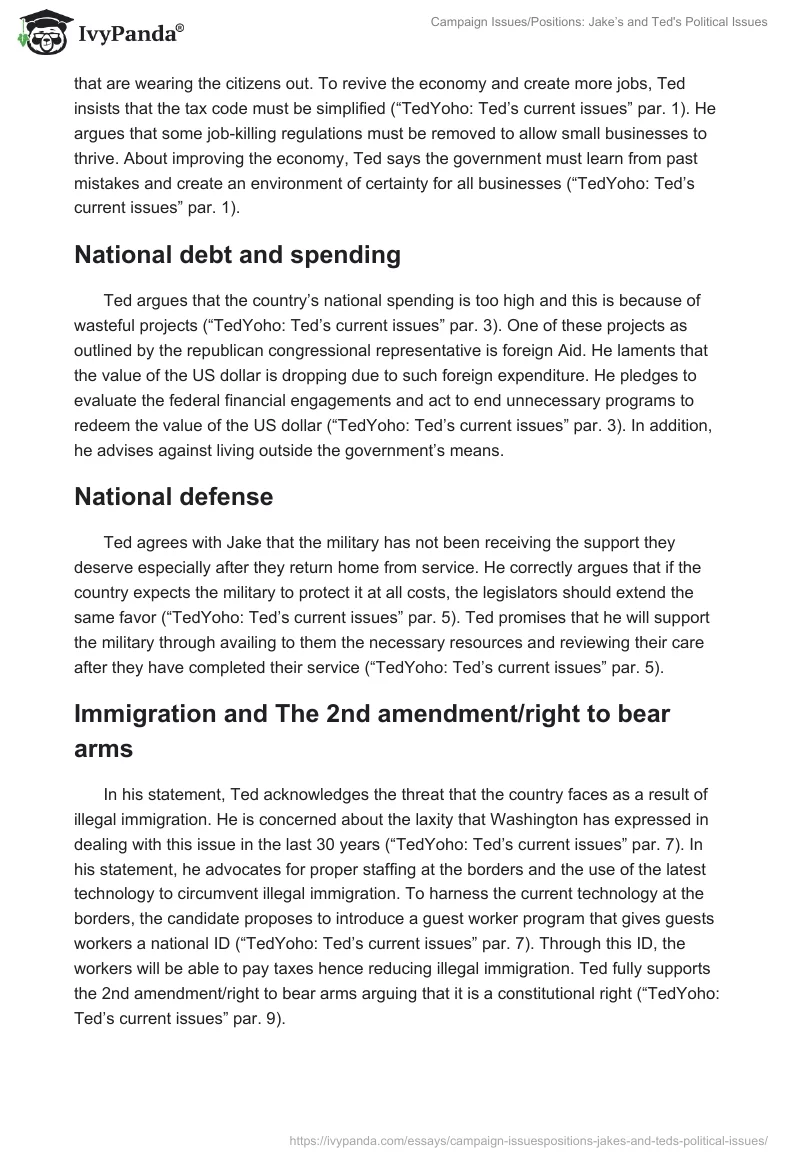 Campaign Issues/Positions: Jake’s and Ted's Political Issues. Page 3
