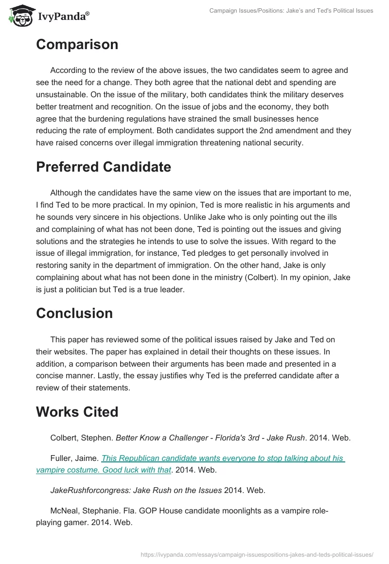 Campaign Issues/Positions: Jake’s and Ted's Political Issues. Page 4