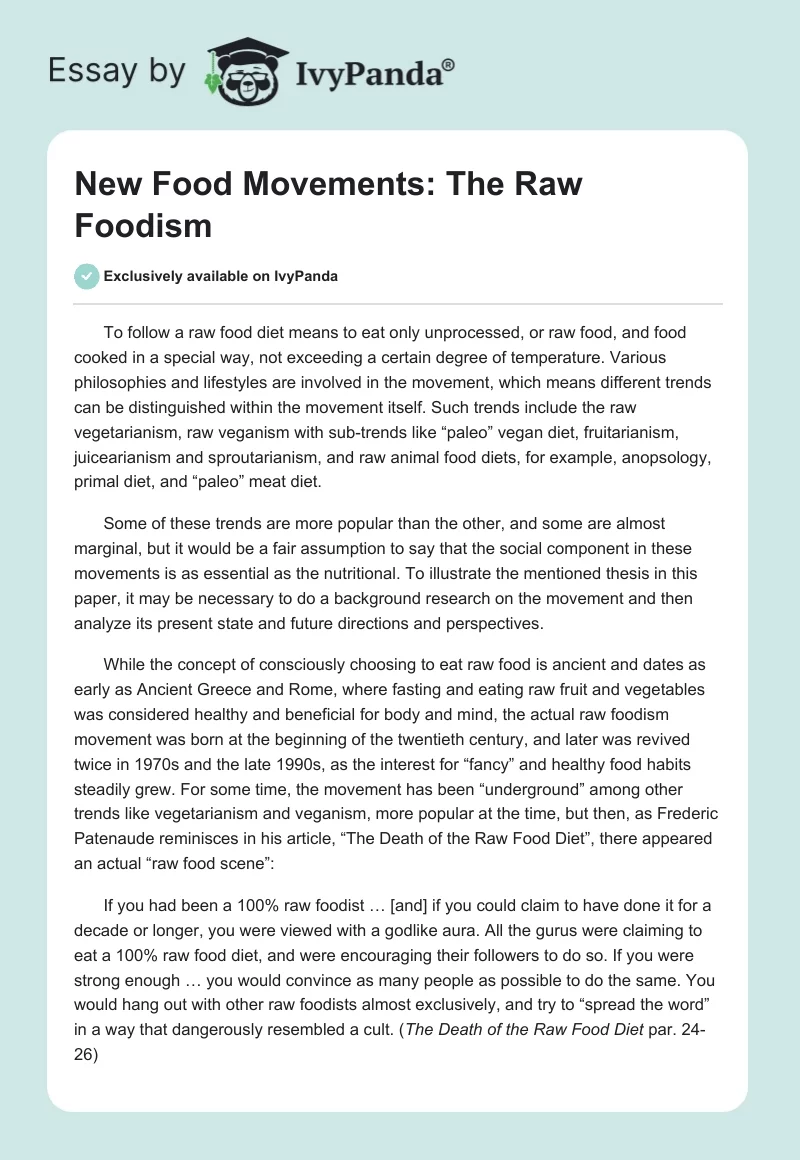 New Food Movements: The Raw Foodism. Page 1