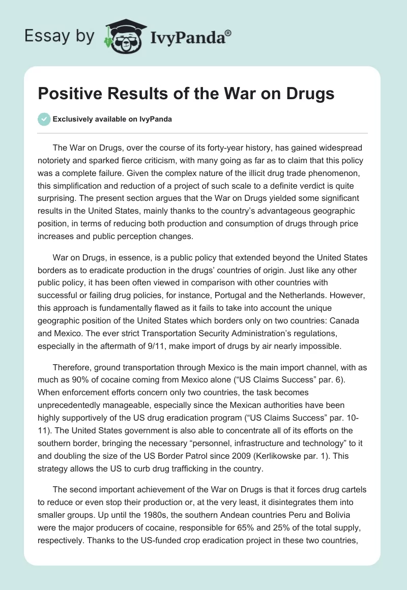 Positive Results of the War on Drugs. Page 1