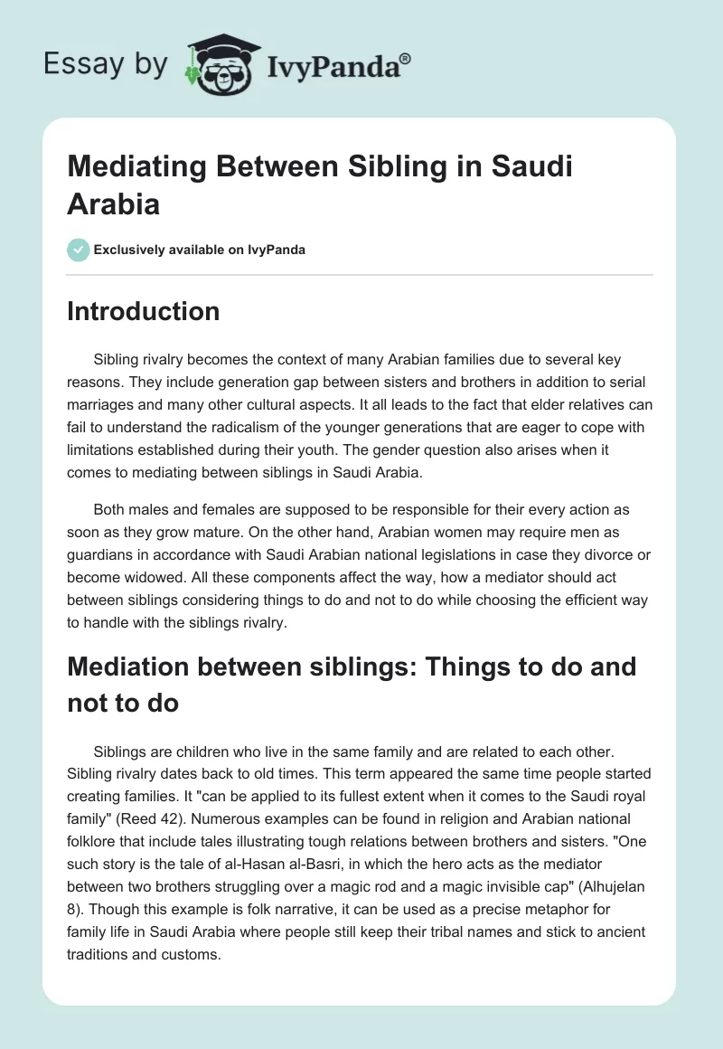 Mediating Between Sibling in Saudi Arabia. Page 1