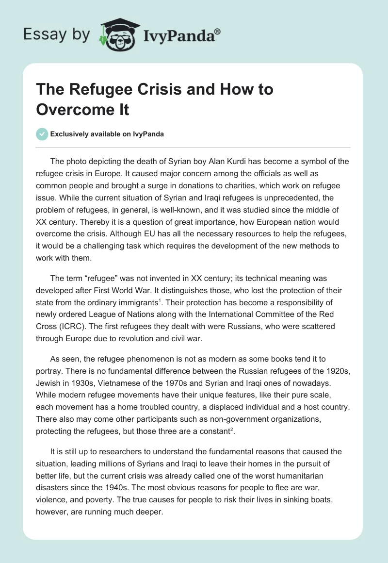 The Refugee Crisis and How to Overcome It. Page 1